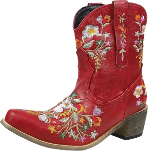 AMDBEL Wide Calf Boots for Women, Women's Boots Winter, Cowboy Boots for Women Mid Calf Cowgirl Western Boots Sunflower Embroidery Stitched Square Toe Low Heel Ankle Boots