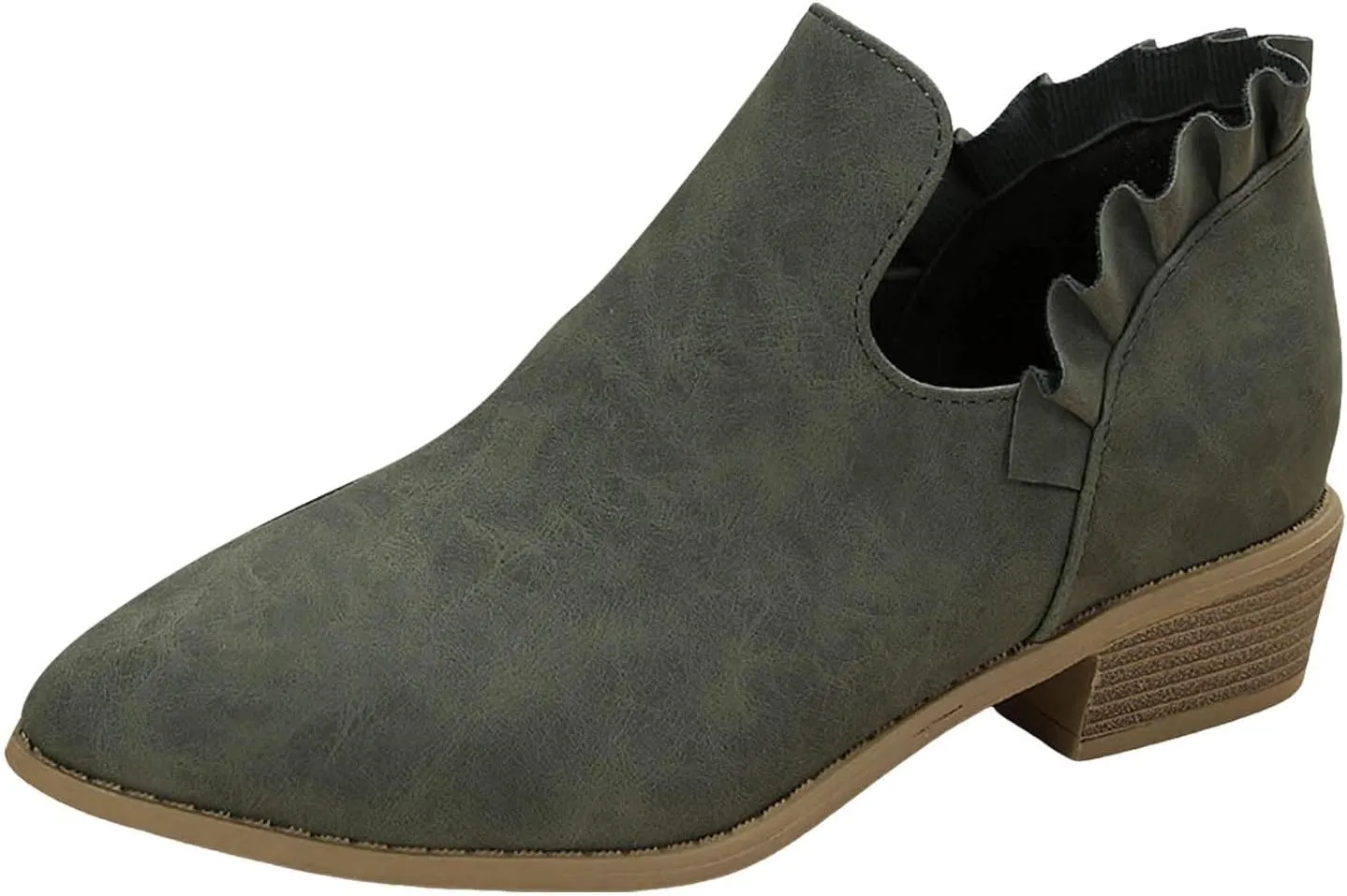 Ankle Boots for Women Low Heels Fall Fashion Chunky Stacked Cutout Booties Dress Short Ruffle Slip On Pointed Toe Shoes Booties