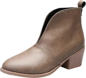 Ankle Boots for Women Womens Western Ankle Boots Pointed Toe V Cut Chelsea Booties Slip On Chunky Low Heel Fashion Booties