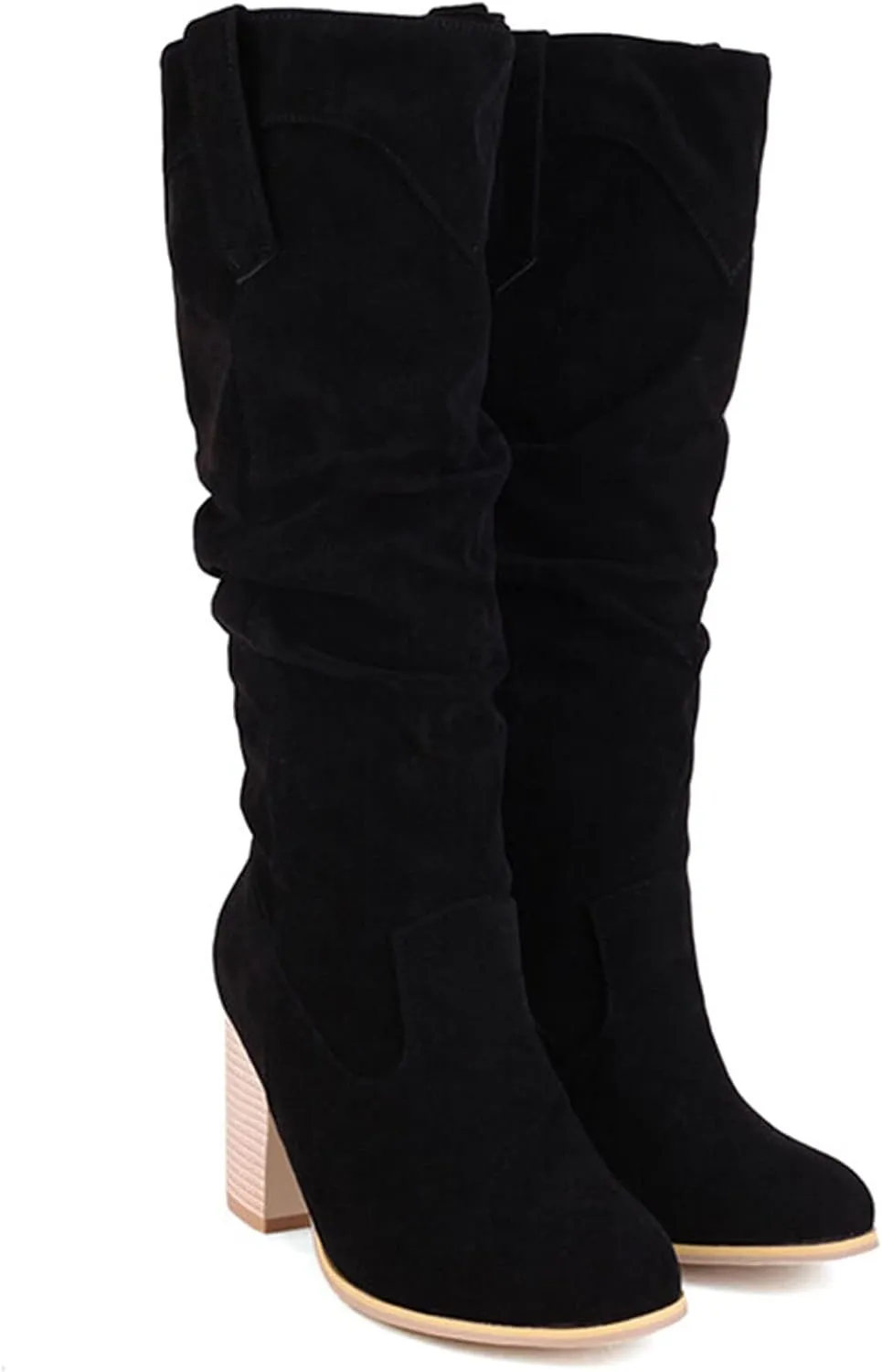 Ankle Boots for Women Women's Western slouchy Mid Calf Boots Fashion Round Toe Confortable Chunky Stacked Heel Booties