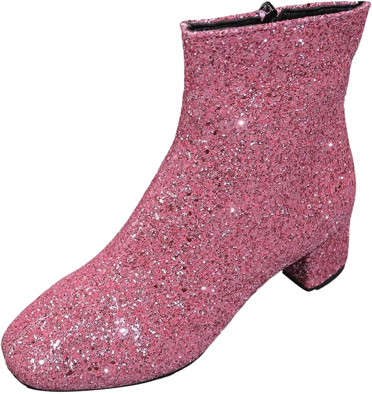 Boots for Women Fashion Glitter Chunky Heel Ankle Boots Sequins Block High Heels Pointed Toe with Side Zipper Booties
