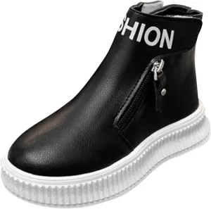 Boys Kids Leather Booties Childrens Fashion Side Zipper Chunky Sole Flat Shoes Light Breathable Fuzzy Boots Warm Comfy