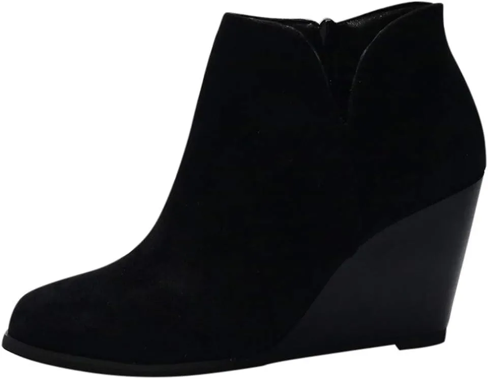 Cathalem Ankle Booties for Women,Womens Ankle Boots Pointed Toe Faux Stacked Chunky Heels Tassels Side Zipper Booties