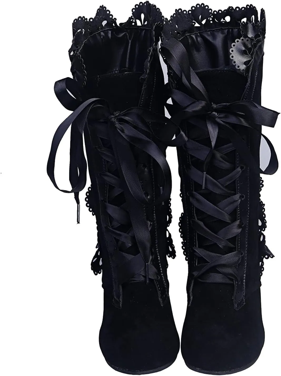 Cathalem Women's Knee High Boots for Women Gothic Boots Halloween Womens Mid Calf Boots Chunky Heel Mesh Vintage Boots