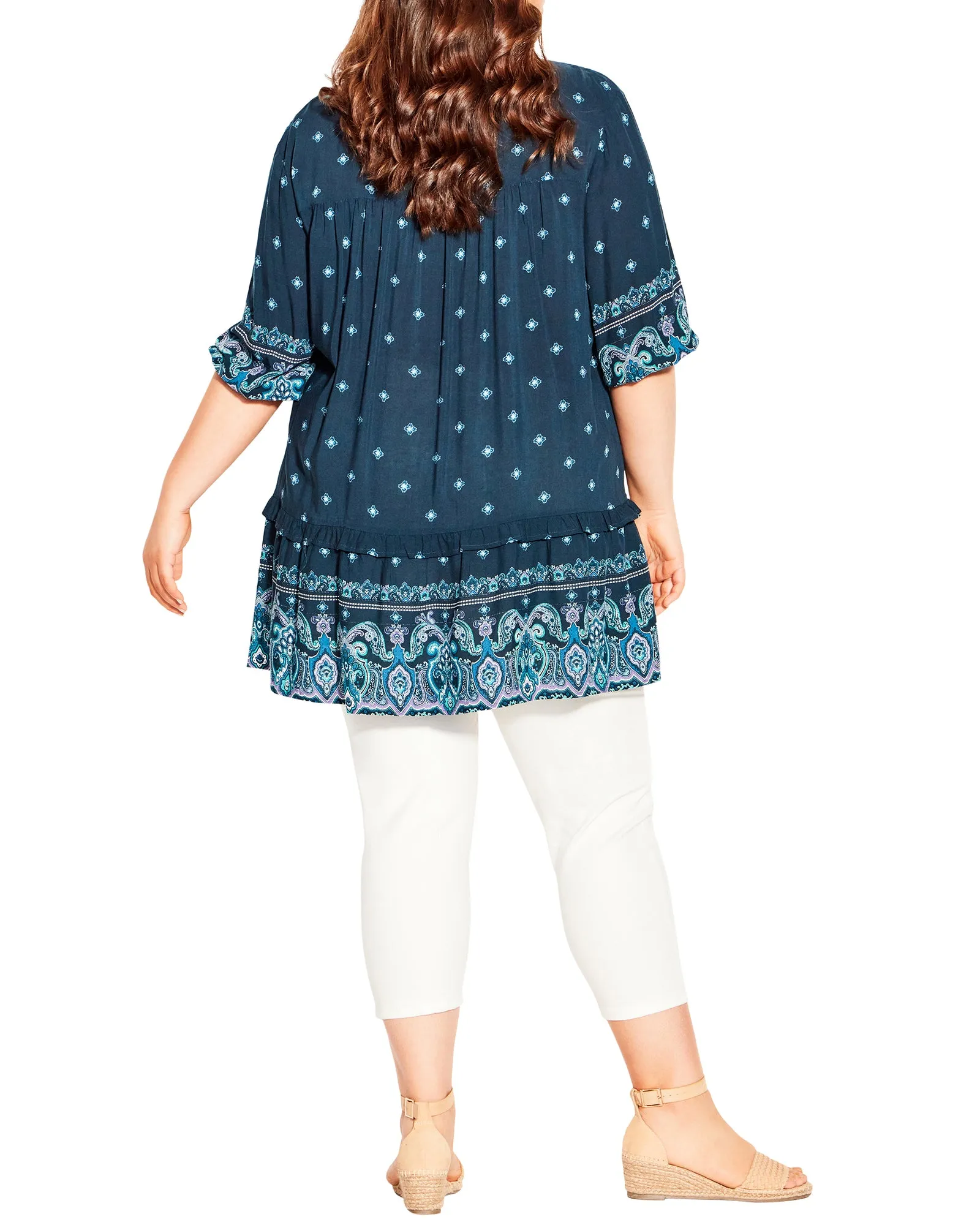 Demi Hi-Lo Paisley Tunic | Navy / Turquoise
