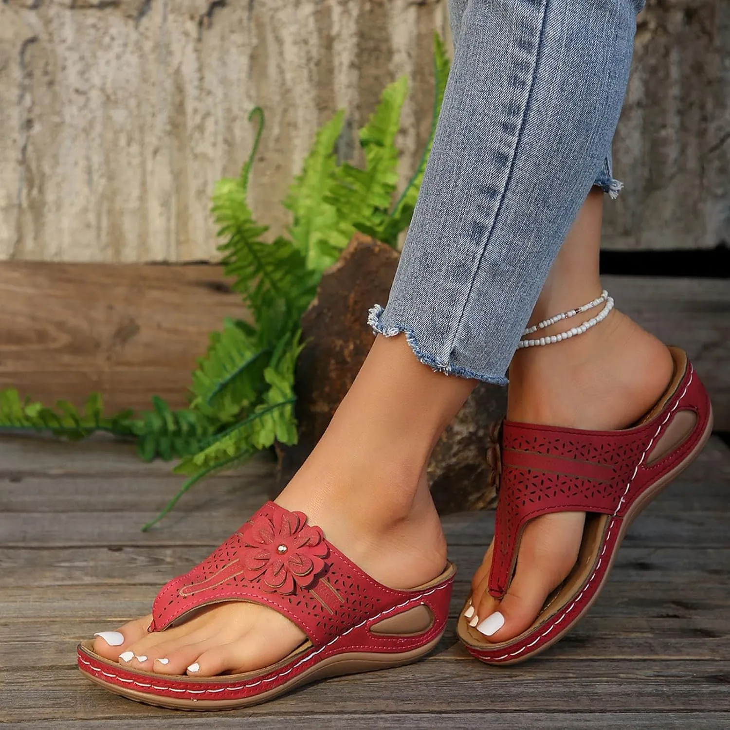 Eduavar Orthopedic Sandals for Women, Womens Sandals Comfortable Flip Flops with Arch Support Summer Beach Sandals Slippers