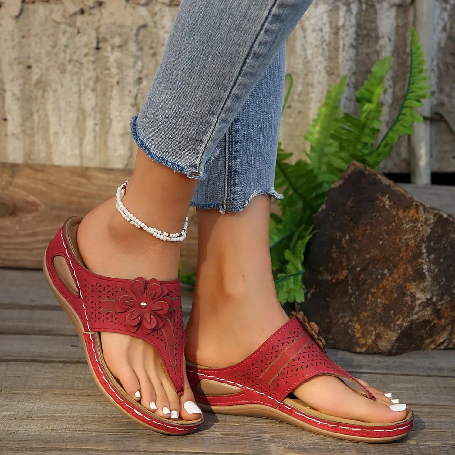 Eduavar Orthopedic Sandals for Women, Womens Sandals Comfortable Flip Flops with Arch Support Summer Beach Sandals Slippers