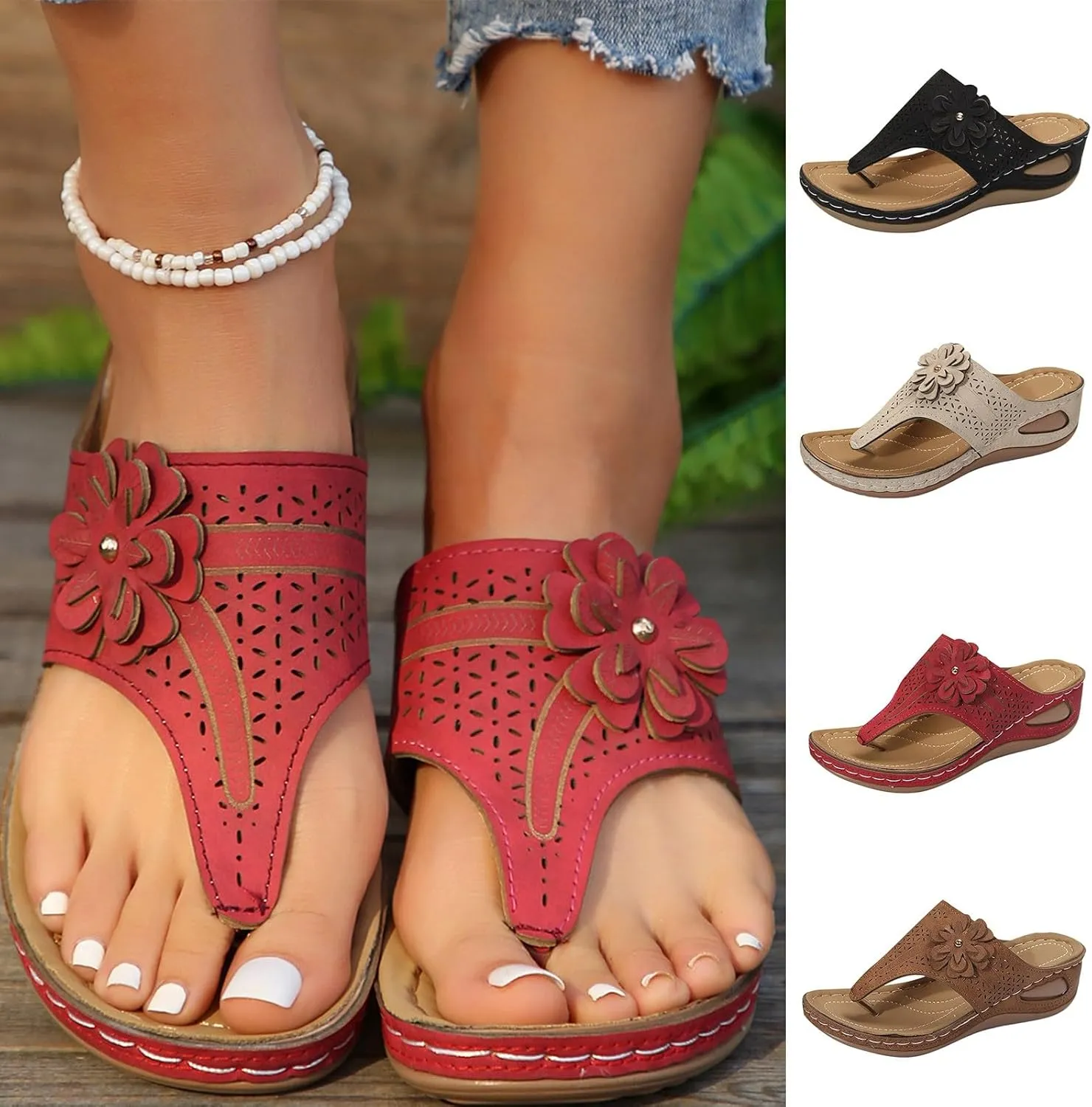 Eduavar Orthopedic Sandals for Women, Womens Sandals Comfortable Flip Flops with Arch Support Summer Beach Sandals Slippers