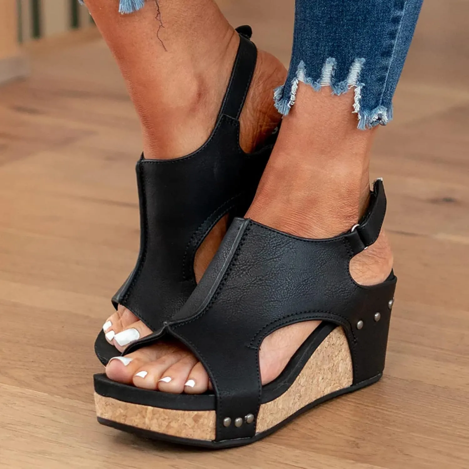 Eduavar Shoes for Women Sandals Dressy, Sandals for Women Casual Summer Wedge Platform Sandals Open Toe Hook and Loop Sandal