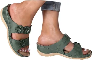 Eduavar Walking Sandals Women Comfort, Womens Sandals Leopard Print Sandals Breathable Peep Toe Slip On Wedge Sandals Shoes