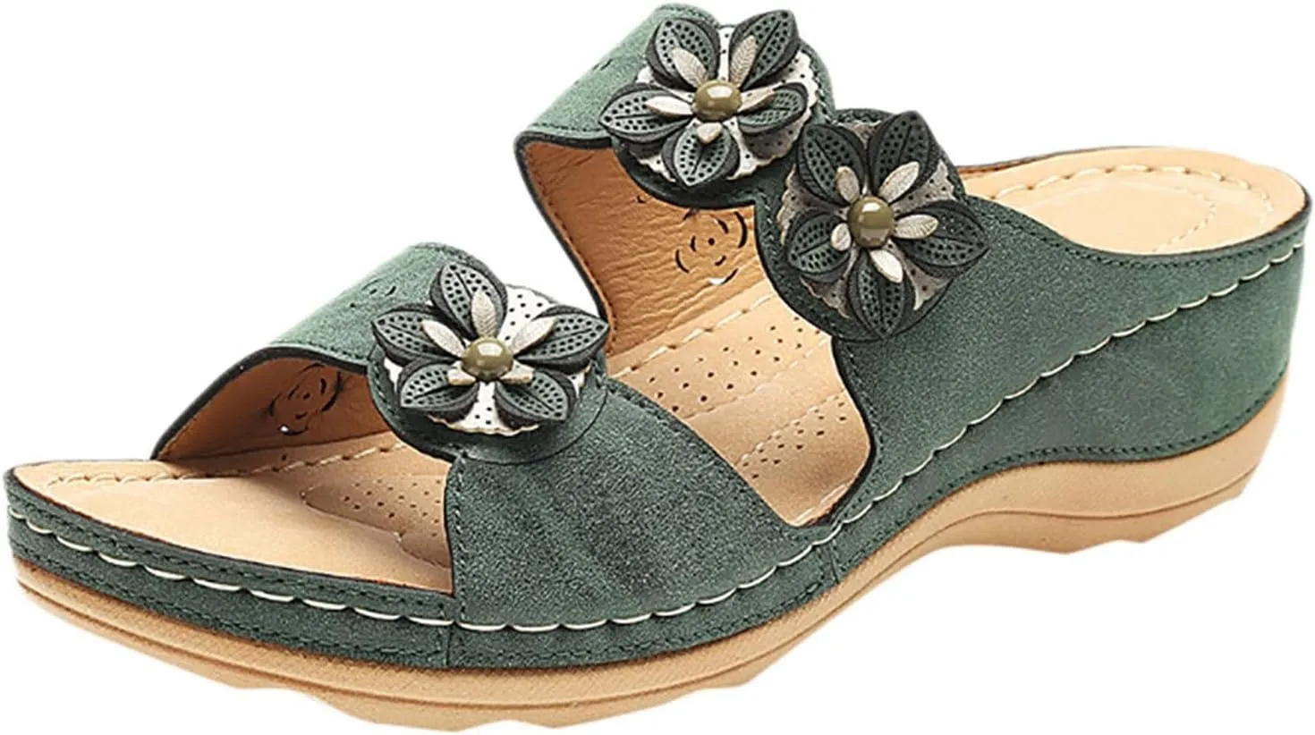 Eduavar Walking Sandals Women Comfort, Womens Sandals Leopard Print Sandals Breathable Peep Toe Slip On Wedge Sandals Shoes