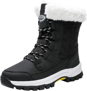 Hiking Boots Women Warm Lace-Up Snow Ankle Boots Velvet Cotton Winter Flats Short Booties Hiking Boots