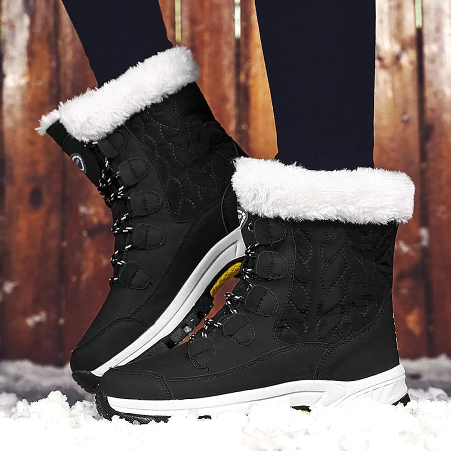 Hiking Boots Women Warm Lace-Up Snow Ankle Boots Velvet Cotton Winter Flats Short Booties Hiking Boots