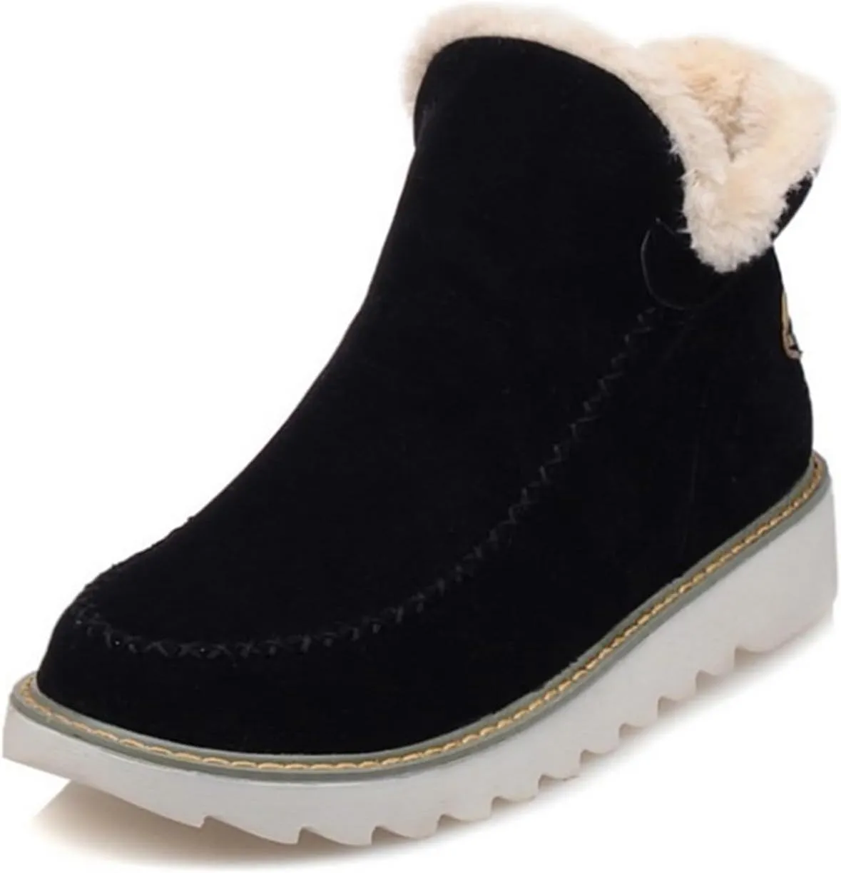Ladmiple Boots for Women Ankle Booties with Fur High-top Winter Snow Boots Slip on Warm Comfortable Outdoor Walking Shoes