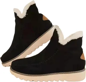 Ladmiple Boots for Women Ankle Booties with Fur High-top Winter Snow Boots Slip on Warm Comfortable Outdoor Walking Shoes