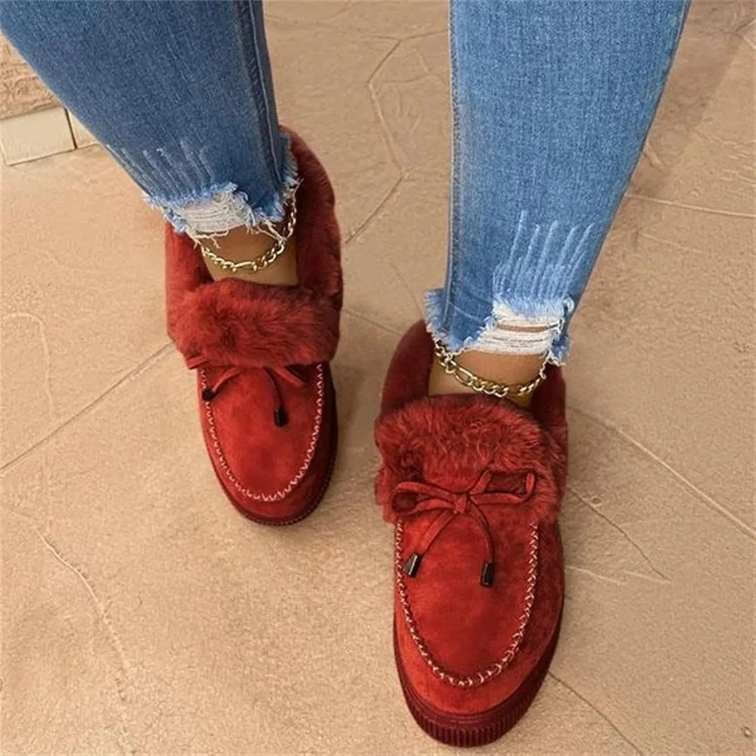 Ladmiple Winter Boots For Women Fashion Warm Fur Lined Snow Boots Outdoor Slip On Comfortable Fashion Short Ankle Booties