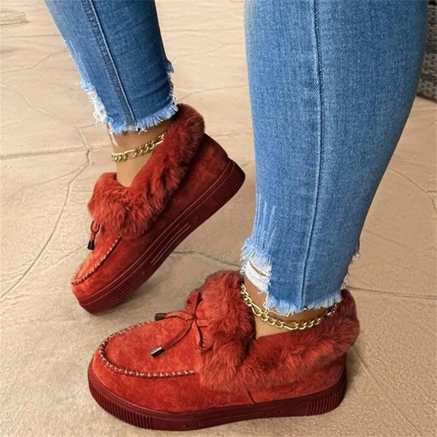 Ladmiple Winter Boots For Women Fashion Warm Fur Lined Snow Boots Outdoor Slip On Comfortable Fashion Short Ankle Booties