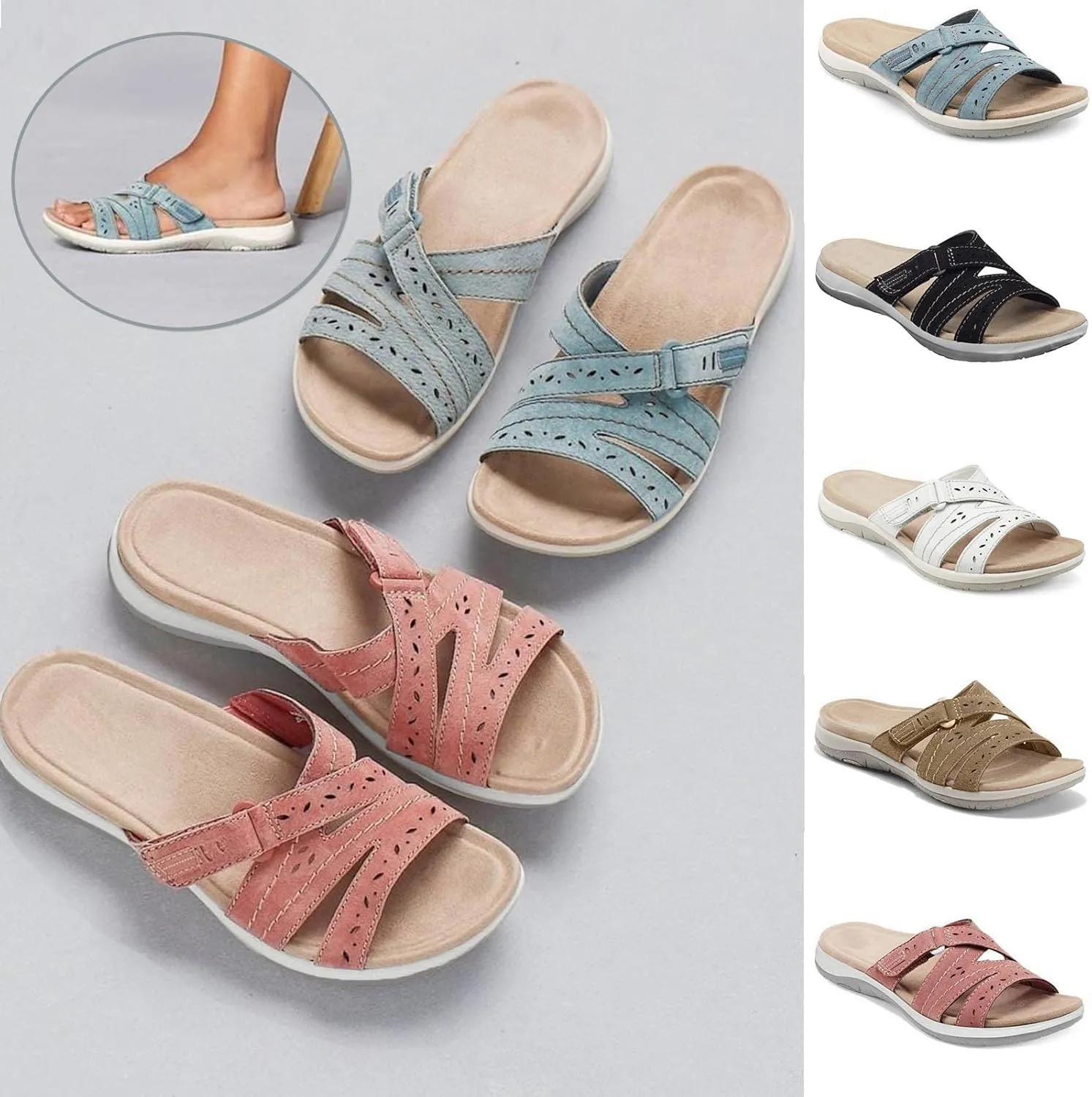 Sandals Women Fashion Orthotic Slides Ladies Slip on Slippers Lightweight Athletic Yoga Mat Sandals with Comfortable Plantar Fasciitis Arch Support