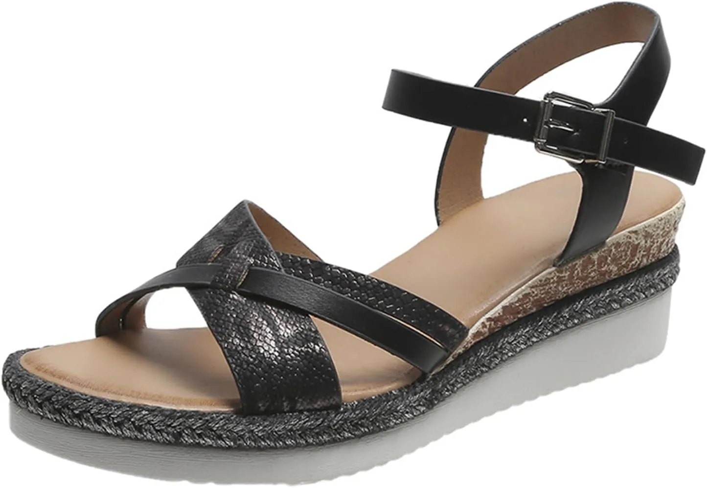 Women Platform Sandals Open Toe Adjustable Buckle Ankle Strap Sandals Casual Arch Support Outdoor Beach Shoes