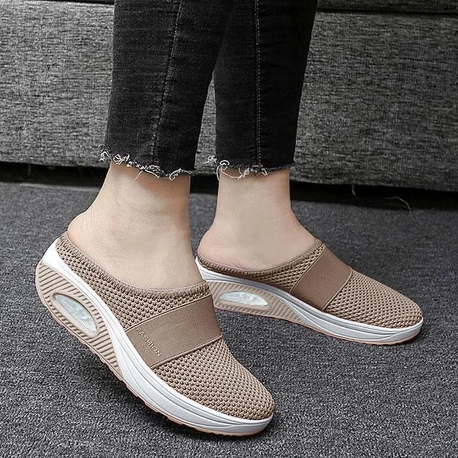 Womens Backless Sneakers Mesh Slip-on Mule Shoes Womens Running Shoes High Top Black Casual Shoes Black Sneakers Platform Tennis Shoe Loafers Casual Slip On