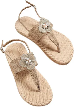 Women's Bohemian Thong Sandals Summer Clip Toe Beach Shoes Comfort Walking Flip Flops Flower Decor Boho Flats Sandal 2025 New
