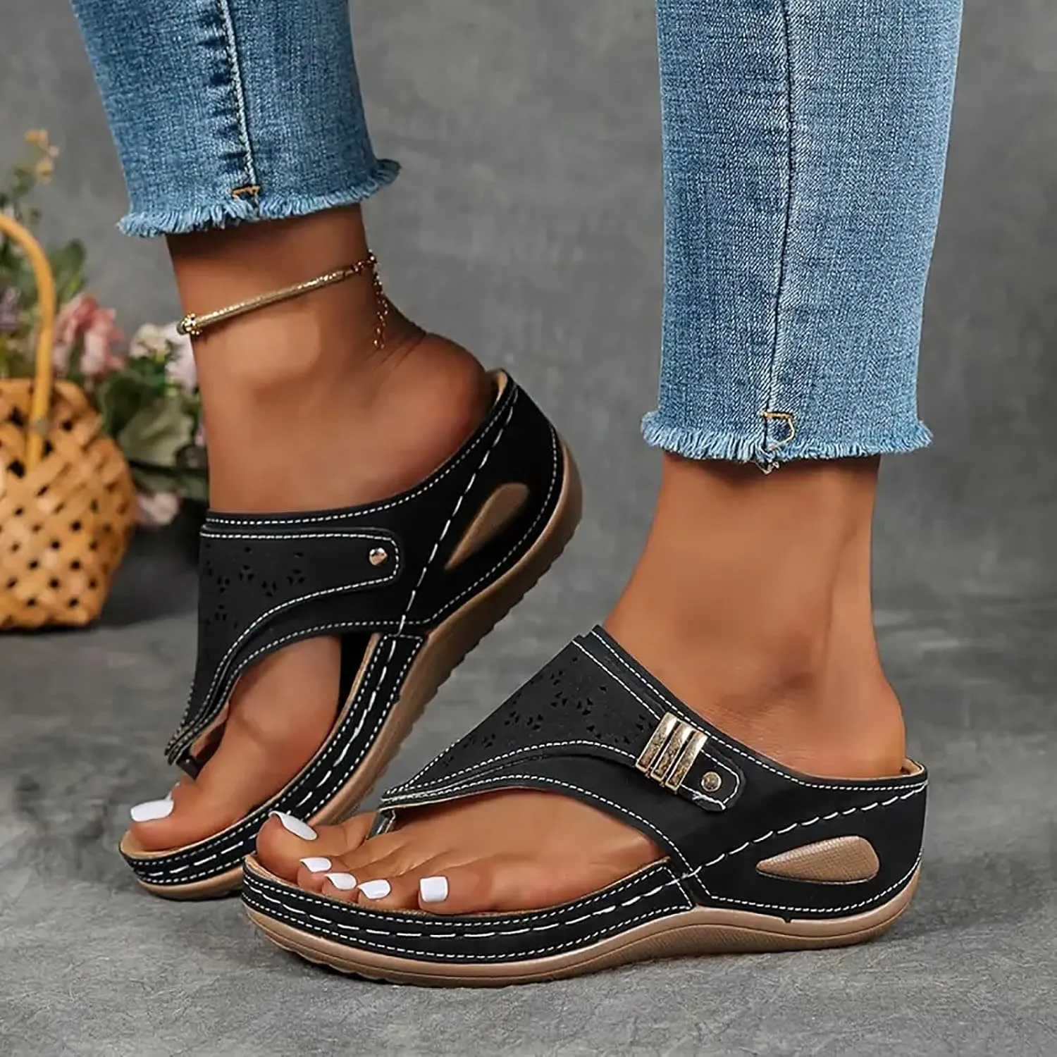 Women's Orthopedic Arch Support Wedge Sandals, Casual Platform Slip On Open Toe Sandals, Unisex-Adults