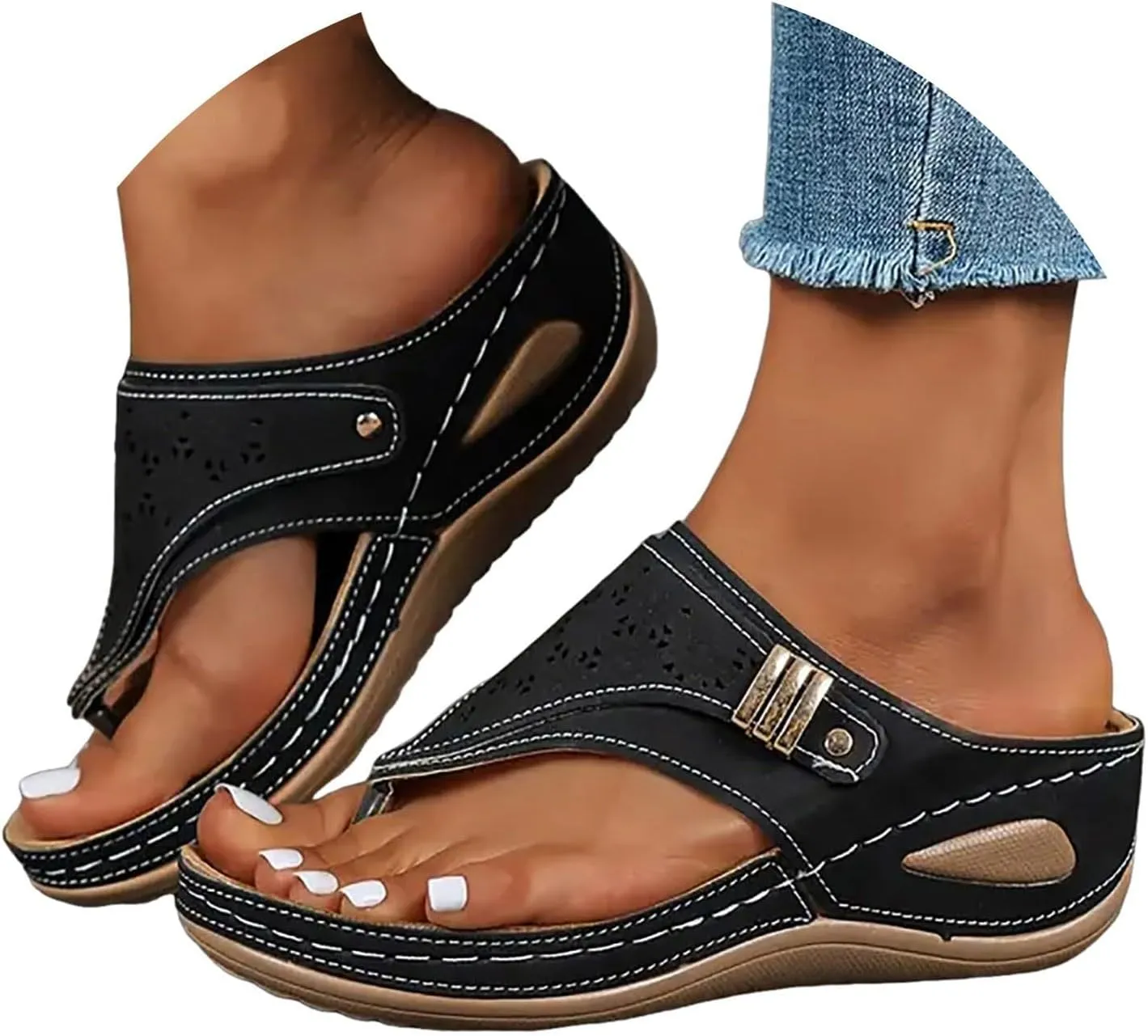 Women's Orthopedic Arch Support Wedge Sandals, Casual Platform Slip On Open Toe Sandals, Unisex-Adults