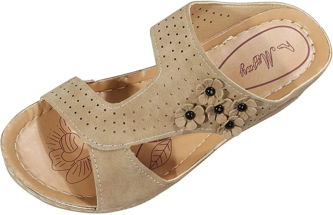 Women's Orthopedic Sandals Slip On Open Toe Flowers PU Wedge Platform Comfortable Arch Support Slippers