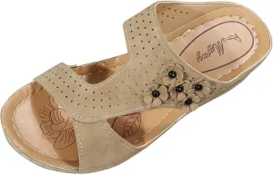 Women's Orthopedic Sandals Slip On Open Toe Flowers PU Wedge Platform Comfortable Arch Support Slippers